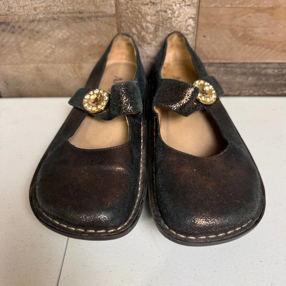 Alegria Shoes Womens 38 Bronze Metallic Rhinestone Paloma Mary Jane Comfort Art
